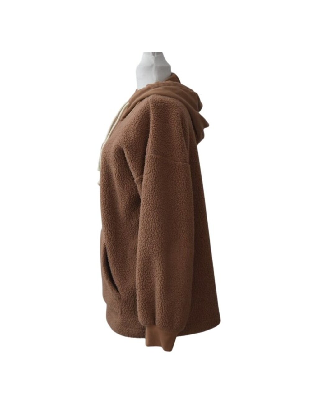 Madewell Resourced Fleece Bubble Sleeve Hoodie Sweatshirt Brown Sherpa Womens S - Picture 3 of 7